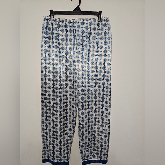 Vintage Graphic Geo Print Silk Pajamas Set Mens L Tile Print Blue Unisex EUC - Picture 2 of 12
